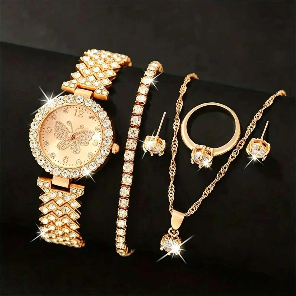 Jewelry Like Watches - 6PCS/Set Luxury Rhinestone Butterfly Women Quartz