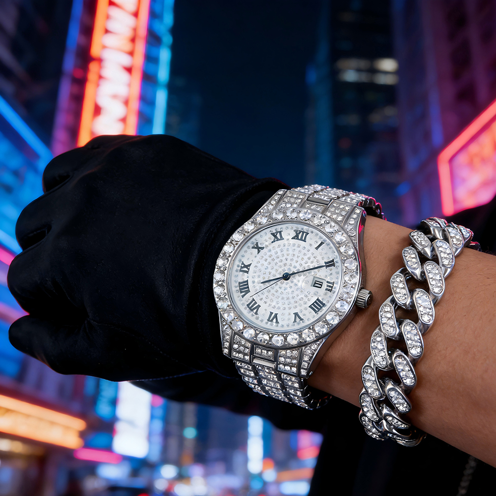 1 Hip-hop Full Diamond Silver  - Jewelry Style Watches recensione e prezzo