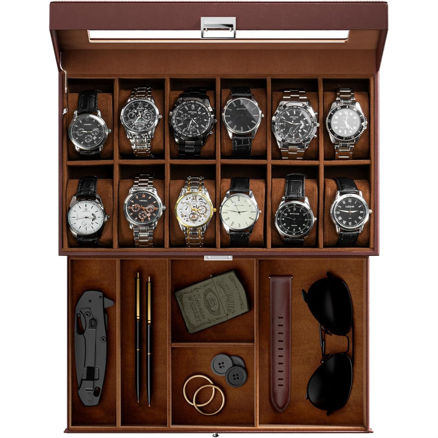 12 Slot Watch Box with Drawer, - Jewelry Watches For Men recensione e prezzo