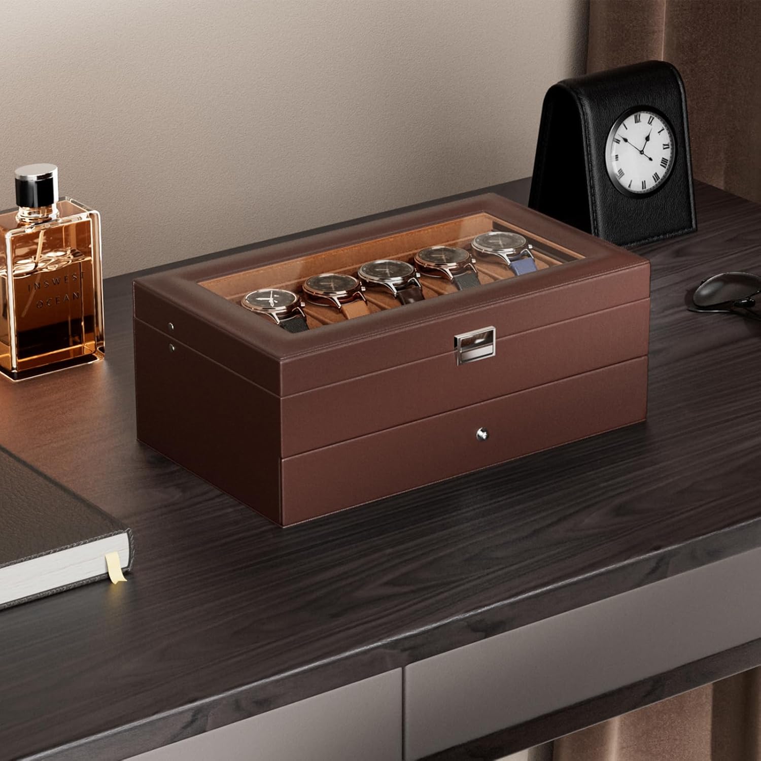 12 Slot Watch Box with Drawer, - Jewelry Watches For Men recensione e prezzo