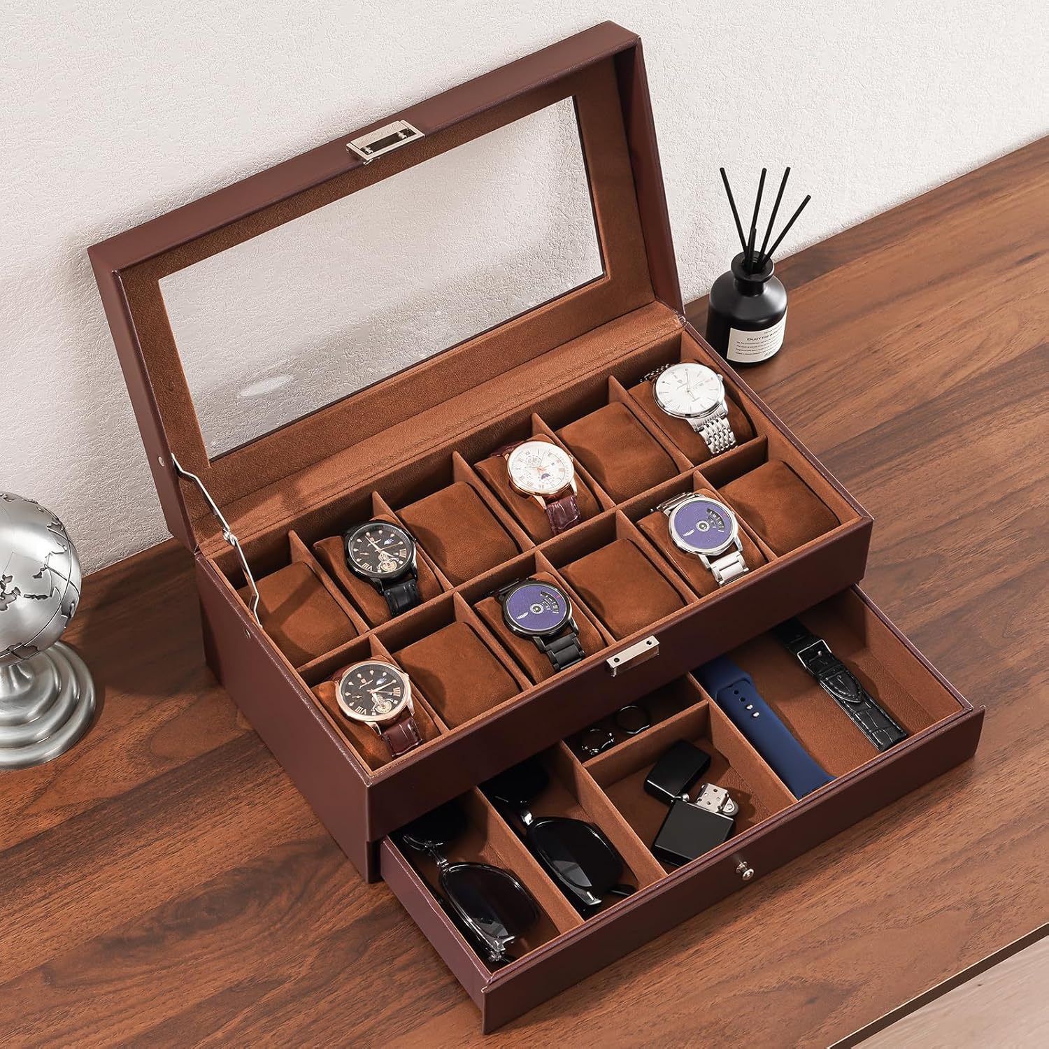 12 Slot Watch Box with Drawer, - Jewelry Watches For Men recensione e prezzo
