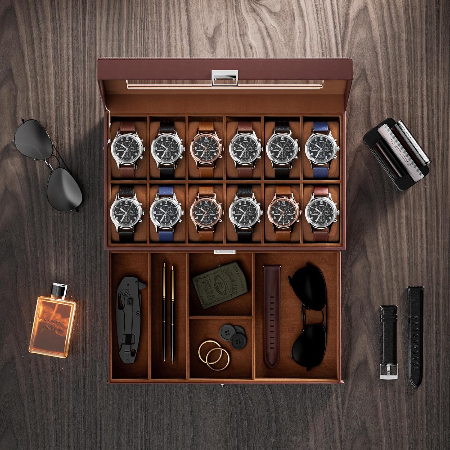 12 Slot Watch Box with Drawer, - Jewelry Watches For Men recensione e prezzo