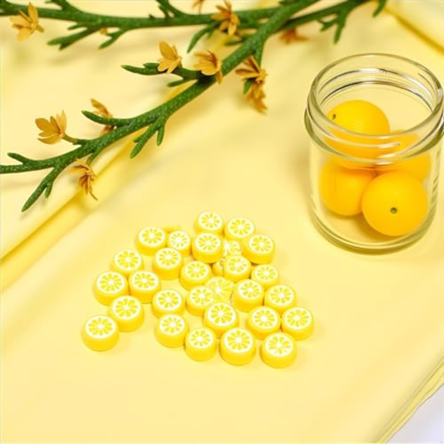 200Pcs Yellow Lemon Polymer Cl - Jewelry & Watches Spółka Z Ograniczoną Odpowiedzialnością Sp Z Oo recensione e prezzo