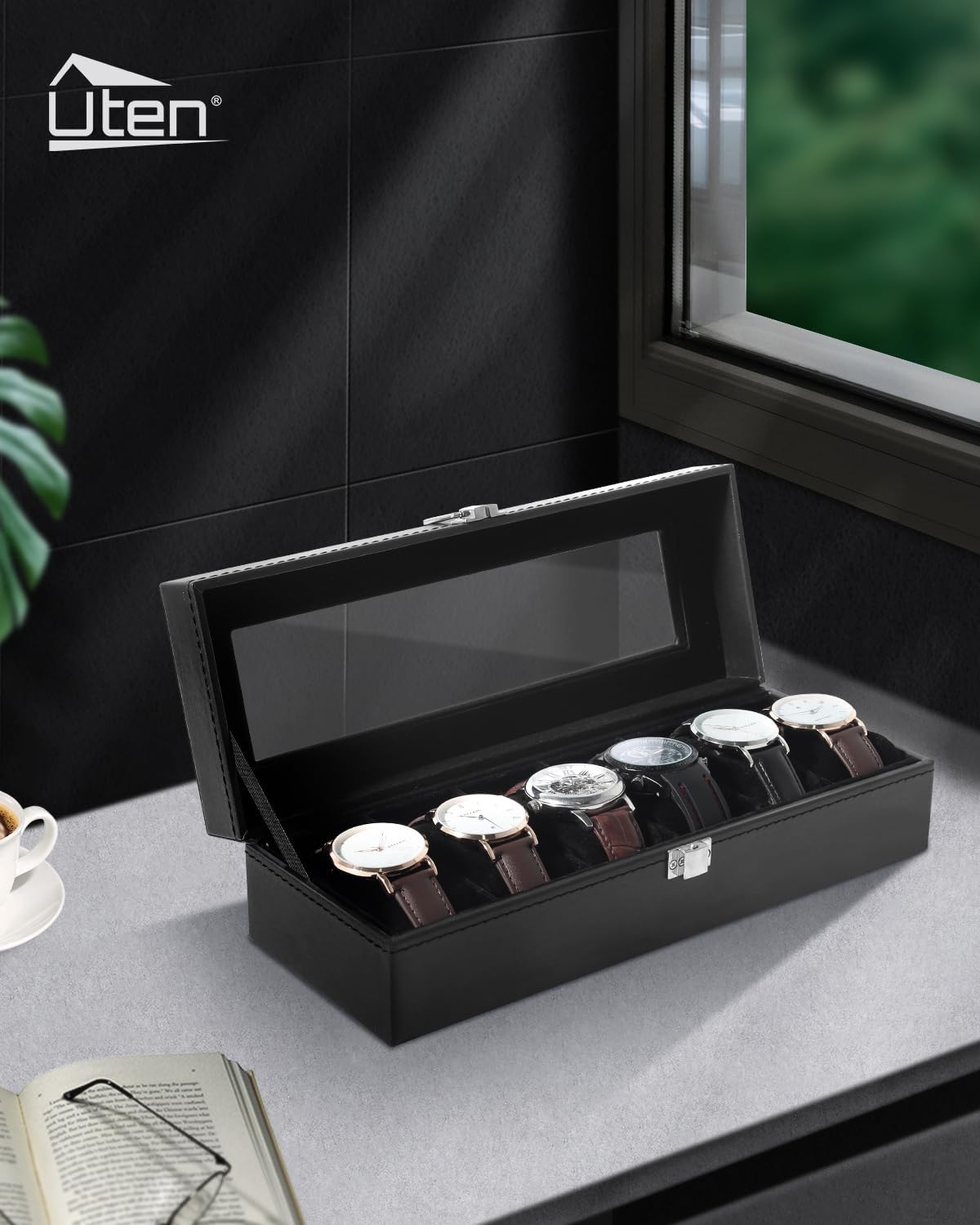 6 Slot Watch Box with Glass Li - Jewelry Watches For Men recensione e prezzo