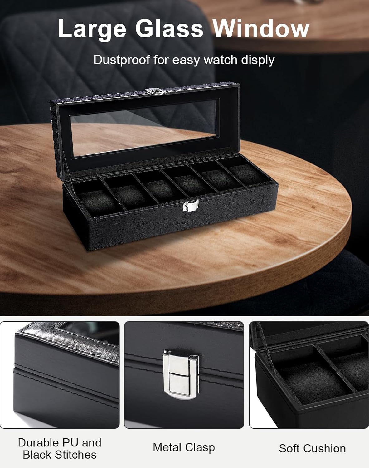 6 Slot Watch Box with Glass Li - Jewelry Watches For Men recensione e prezzo