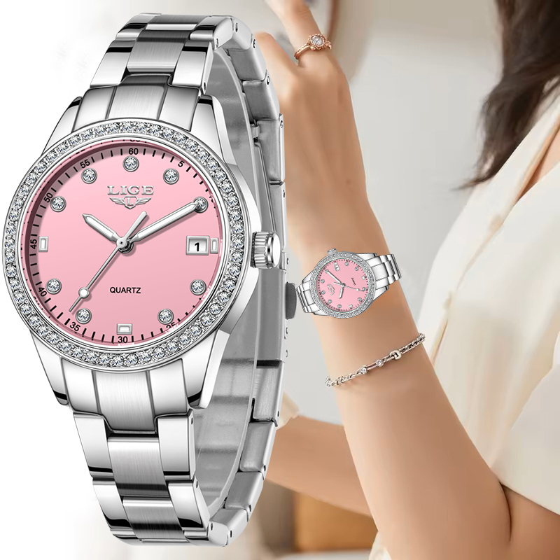 LIGE Creative Pink Dial Diamon - Jewelry Diamond Watches recensione e prezzo